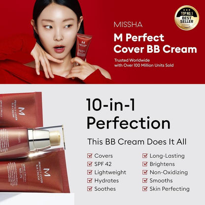 MISSHA M Experience the perfect fusion of skincare and makeup with the M Perfect Cover BB Cream SPF 42 PA+++